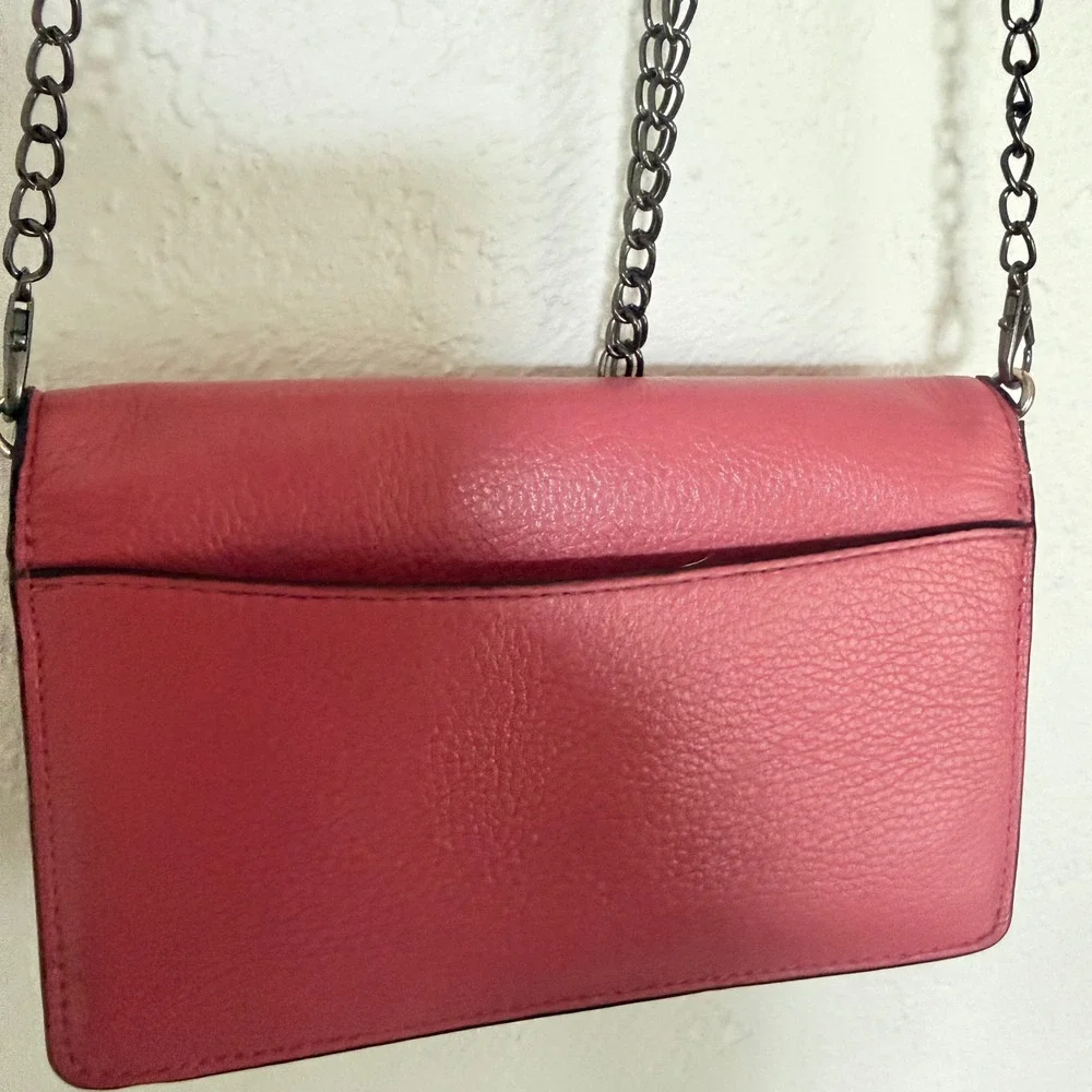 Coach Deep‎ Pink Anna Foldover Pebbled Leather Horse & Carriage Crossbody Clutch